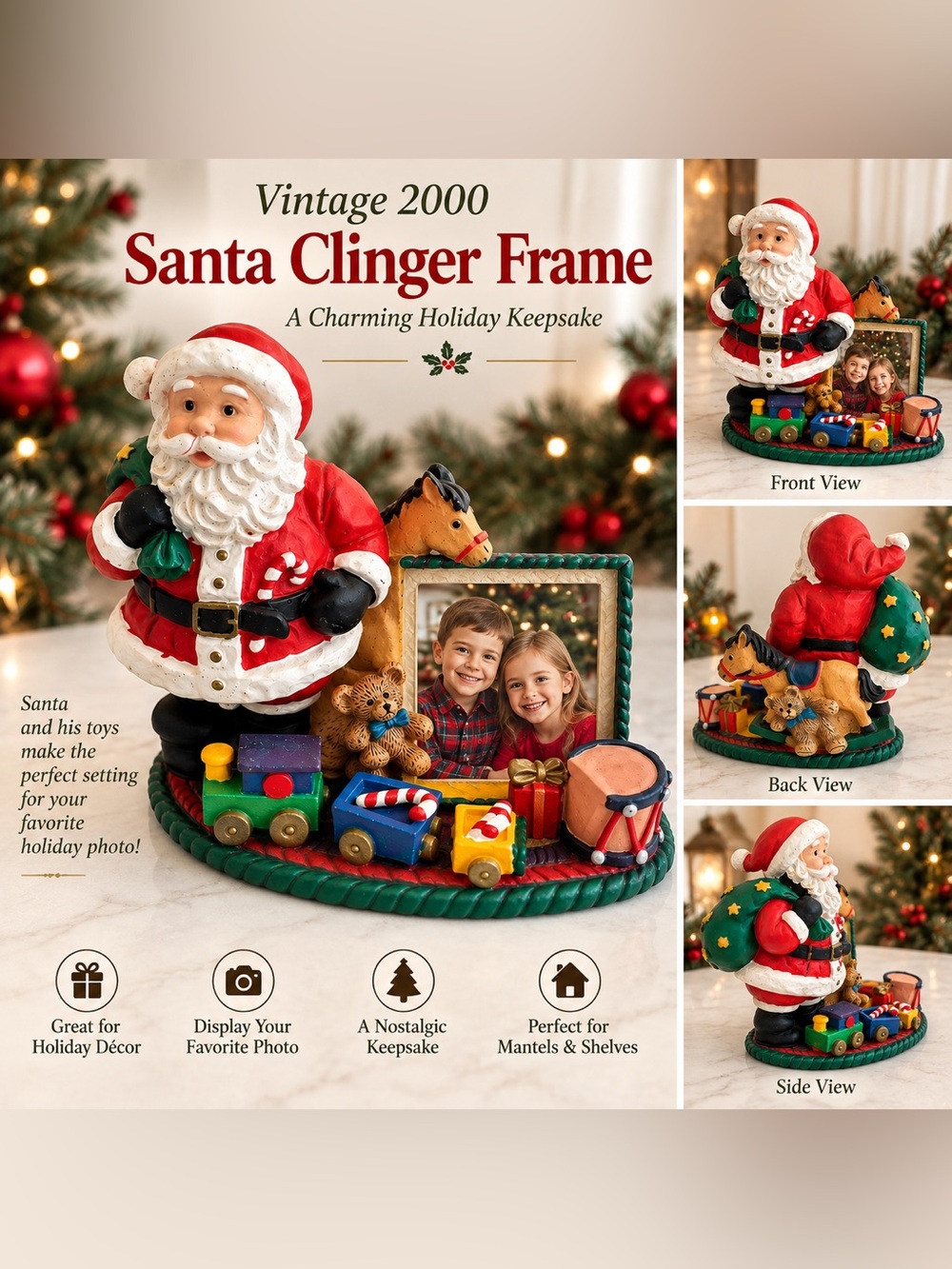 Vintage 2000 FIGI Santa Clinger Christmas Photo Frame – Santa & Toys
